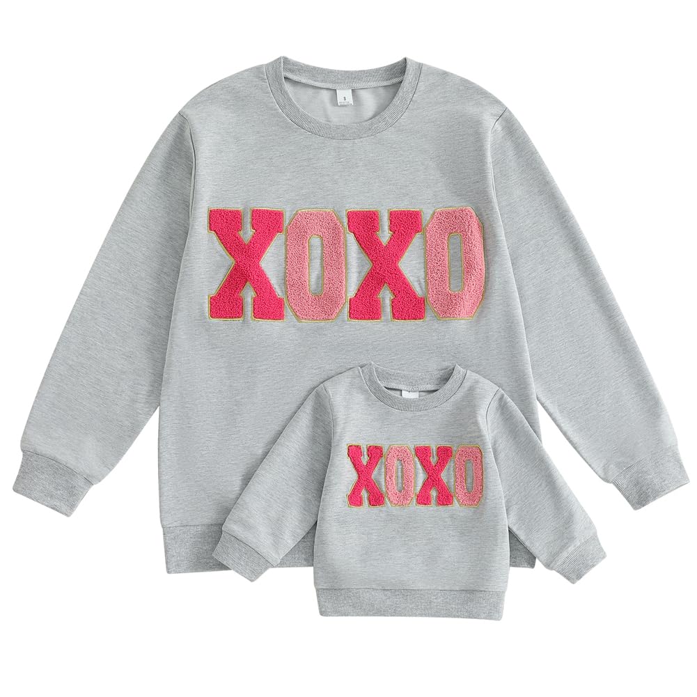 Family Matching Mommy and Me Valentine's Day Sweatshirt Long Sleeve Crewneck Embroidery Pullover Top