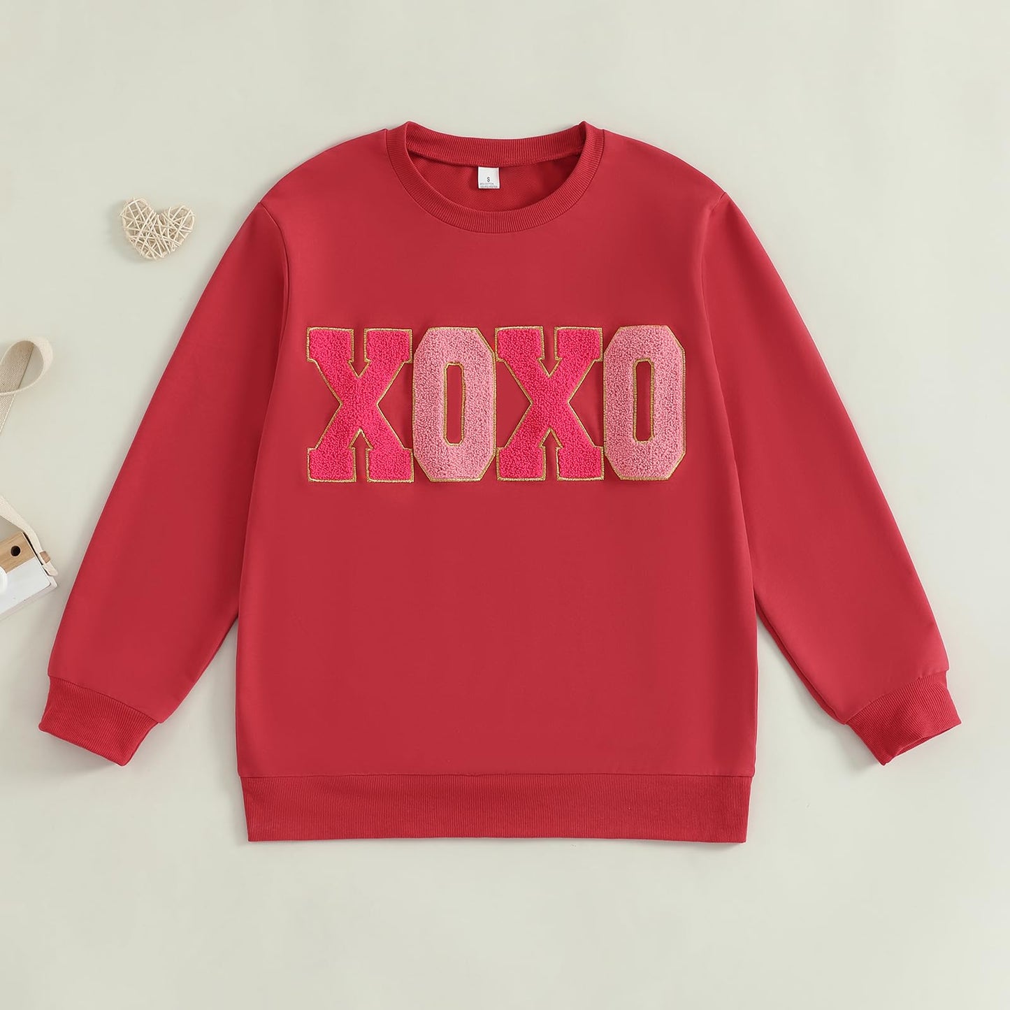 Family Matching Mommy and Me Valentine's Day Sweatshirt Long Sleeve Crewneck Embroidery Pullover Top
