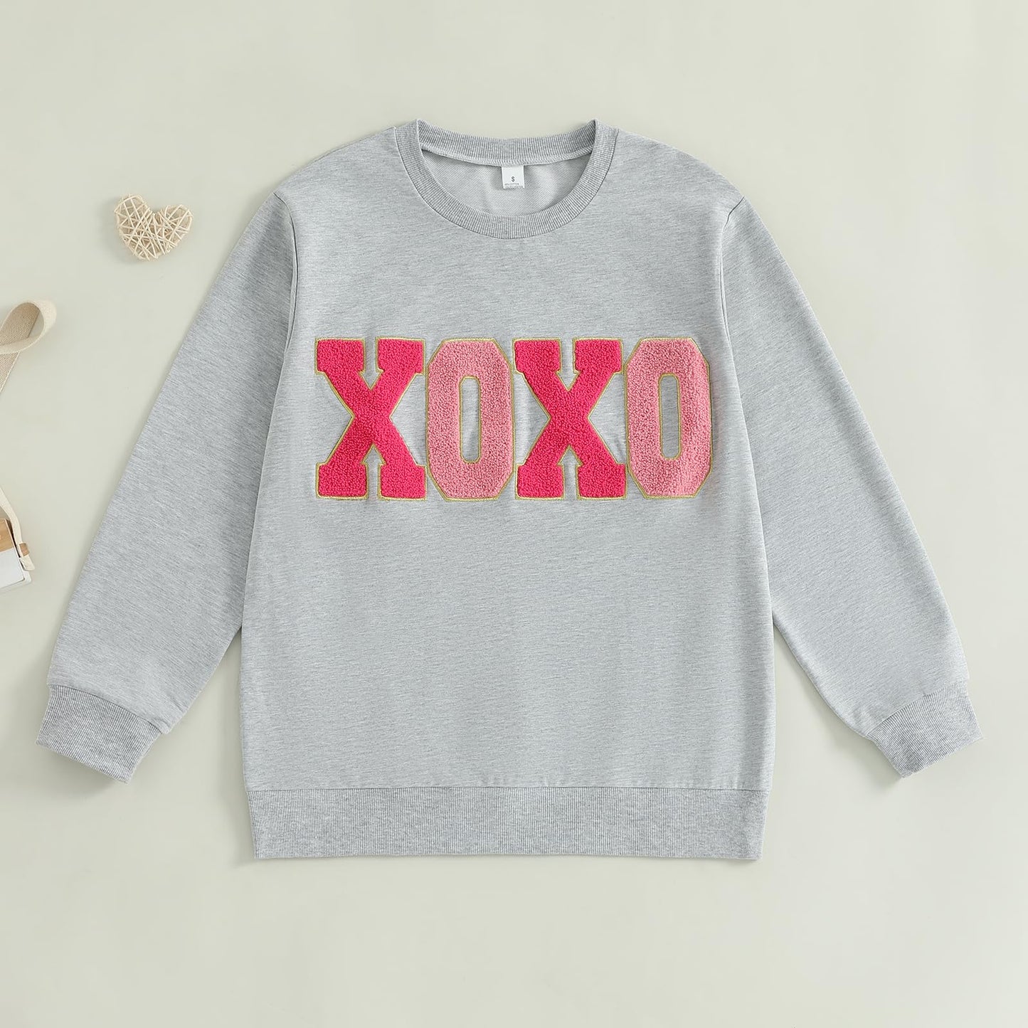 Family Matching Mommy and Me Valentine's Day Sweatshirt Long Sleeve Crewneck Embroidery Pullover Top