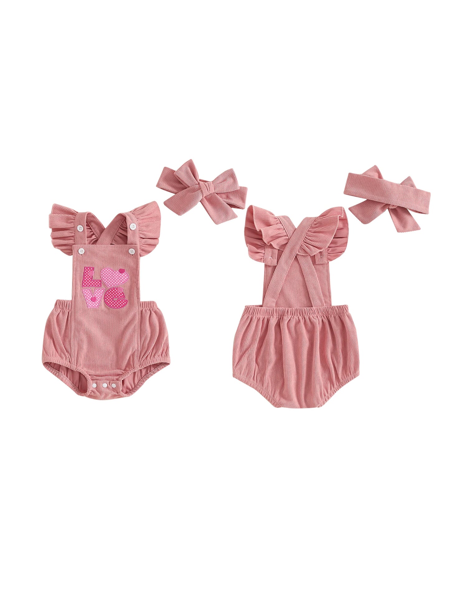 Baby Girl Heart Corduroy Overalls Romper 2 Pcs Set