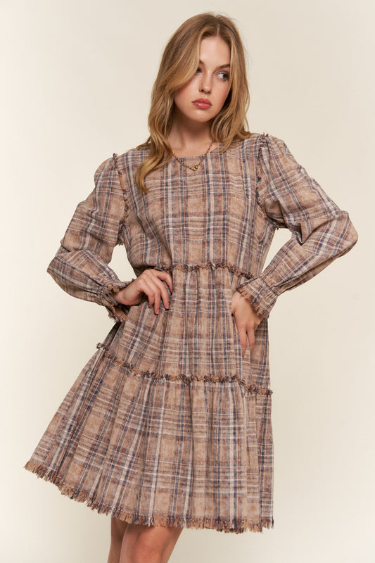 And The Why  Frayed Tiered Plaid Dress