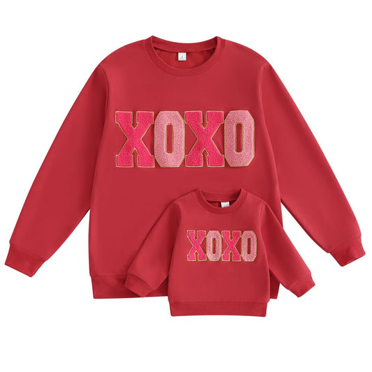 Family Matching Mommy and Me Valentine's Day Sweatshirt Long Sleeve Crewneck Embroidery Pullover Top