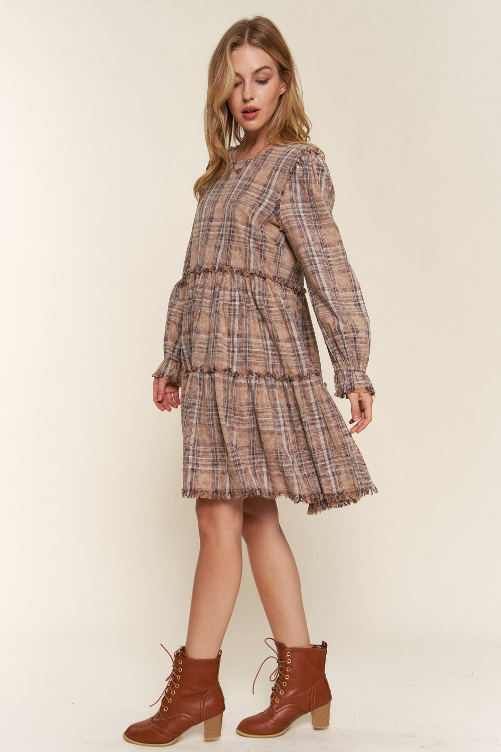 And The Why  Frayed Tiered Plaid Dress