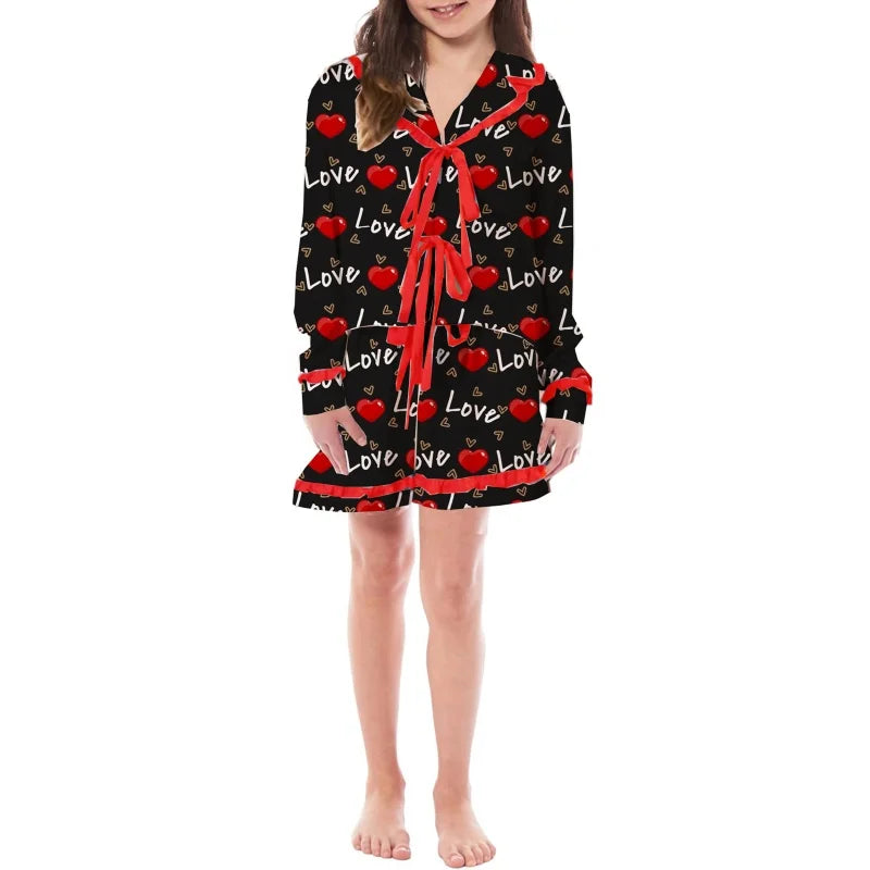 Mommy and Me Matching Pajamas Set Valentine Heart Print  Open Tie