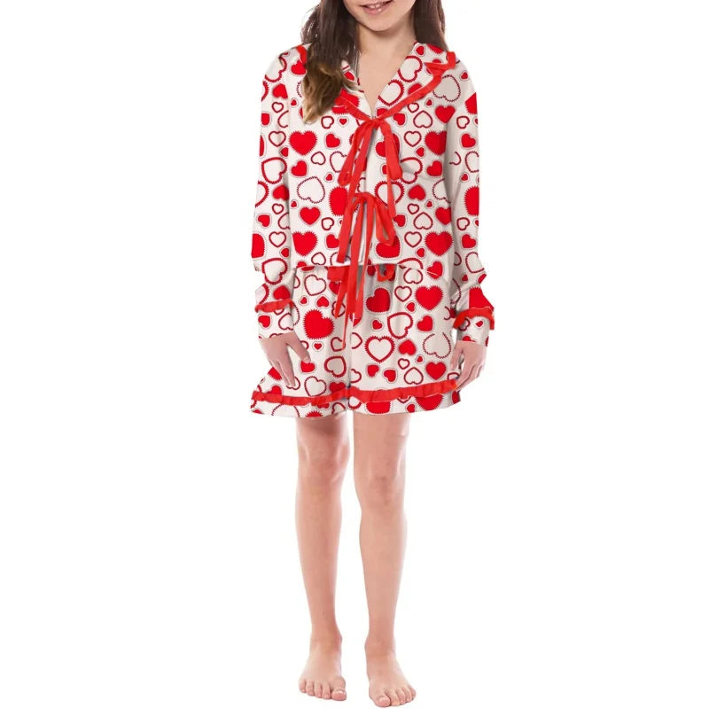 Mommy and Me Matching Pajamas Set Valentine Heart Print  Open Tie