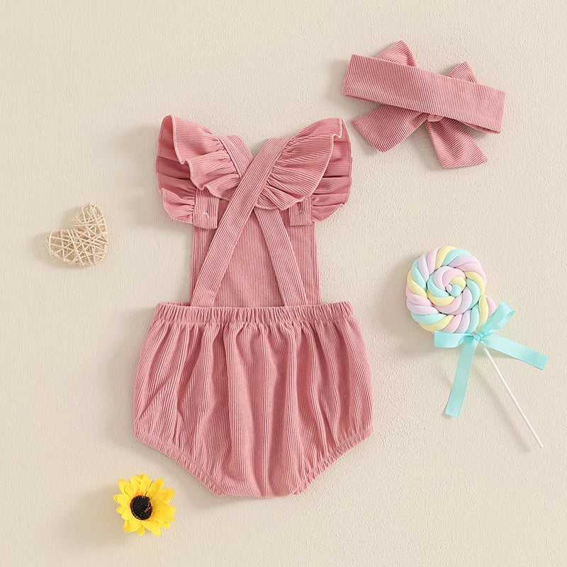 Baby Girl Heart Corduroy Overalls Romper 2 Pcs Set