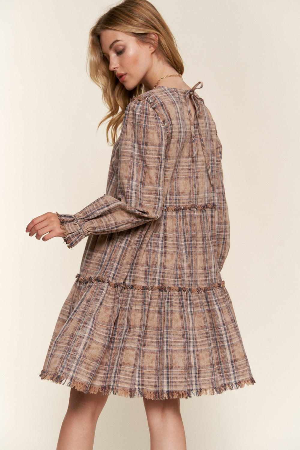 And The Why  Frayed Tiered Plaid Dress