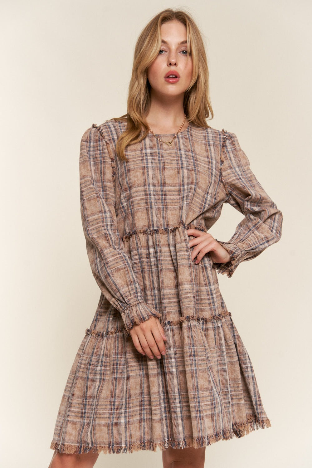 And The Why  Frayed Tiered Plaid Dress